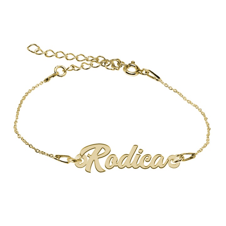 Bratara Argint Placata cu Aur 18 karate, Nume Rodica , BijouxMAG, 15 + 4 cm