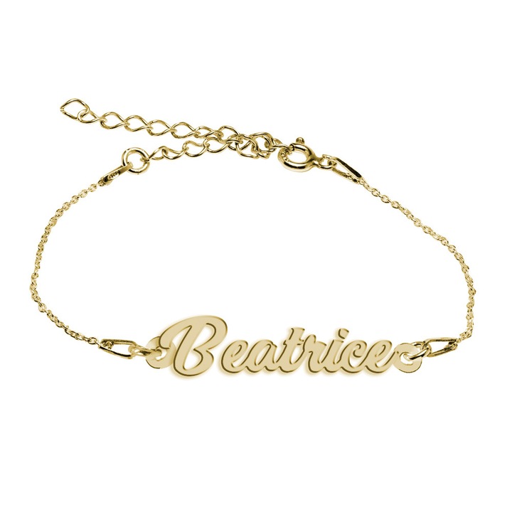 Bratara Argint Placata cu Aur 18 karate, Nume Beatrice , BijouxMAG, 15 + 4 cm