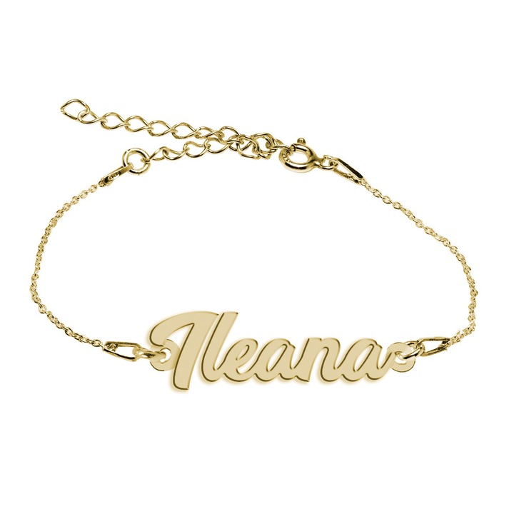Bratara Argint Placata cu Aur 18 karate, Nume Ileana , BijouxMAG, 15 + 4 cm