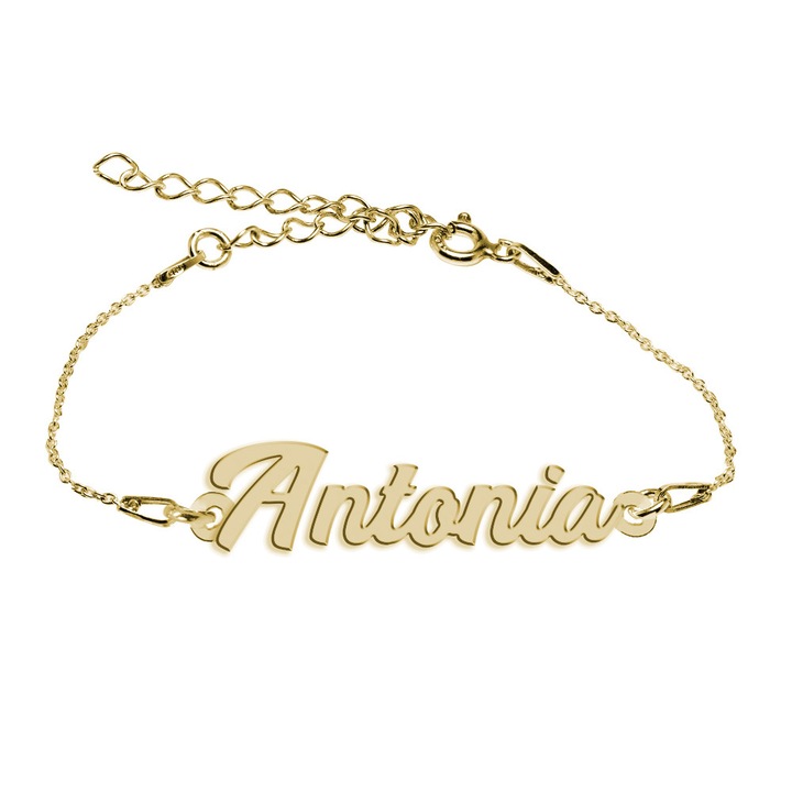 Bratara Argint Placata cu Aur 18 karate, Nume Antonia , BijouxMAG, 15 + 4 cm
