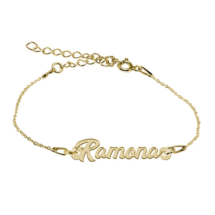 Bratara Argint Placata cu Aur 18 karate, Nume Ramona , BijouxMAG, 15 + 4 cm