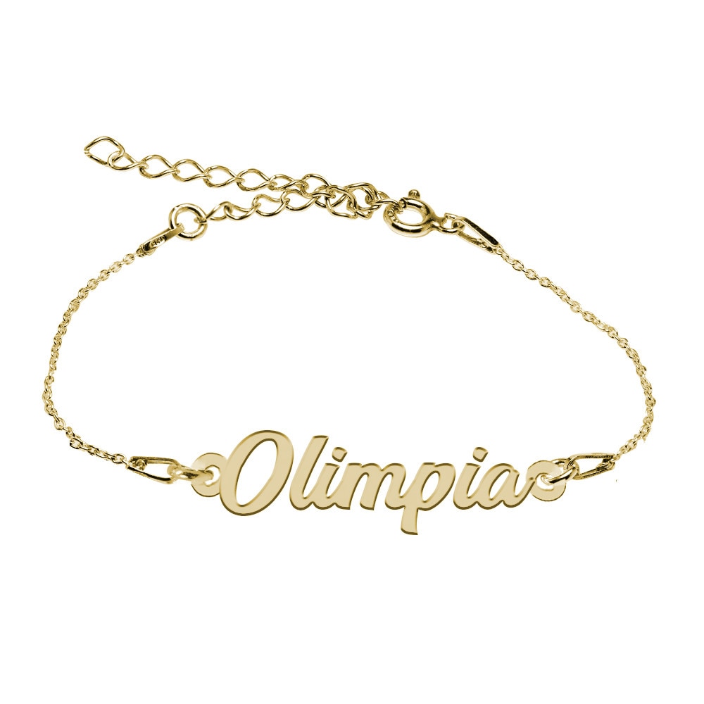 Bratara Argint Placata cu Aur 18 karate, Nume Olimpia , BijouxMAG, 15 + 4 cm
