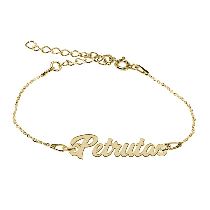 Bratara Argint Placata cu Aur 18 karate, Nume Petruta , BijouxMAG, 15 + 4 cm