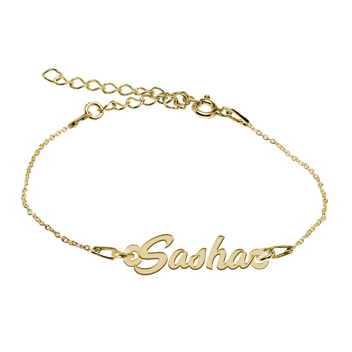 Bratara Argint Placata cu Aur 18 karate, Nume Sasha , BijouxMAG, 15 + 4 cm