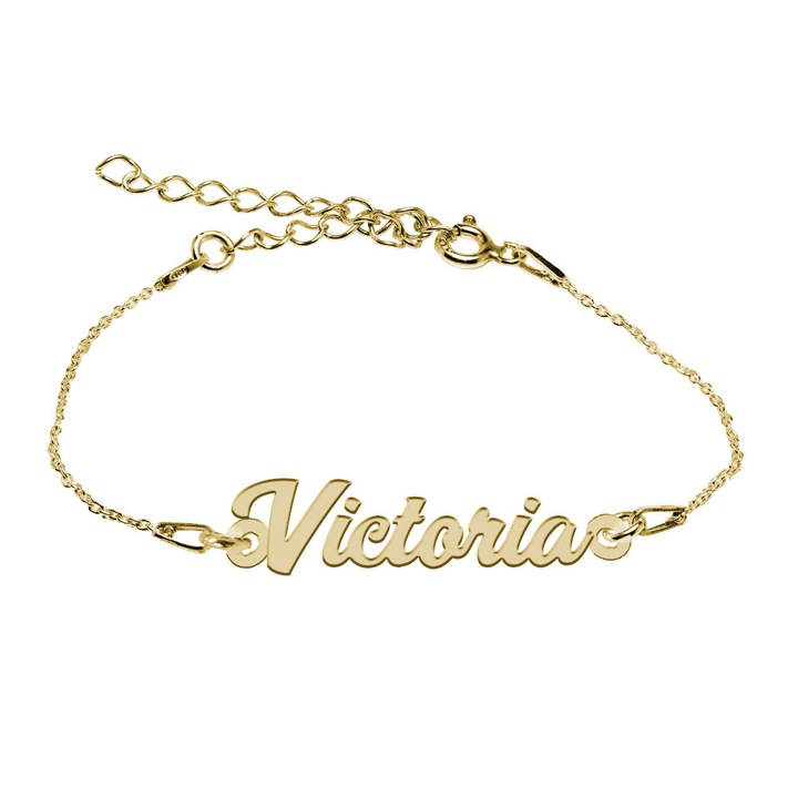 Bratara Argint Placata cu Aur 18 karate, Nume Victoria , BijouxMAG, 15 + 4 cm