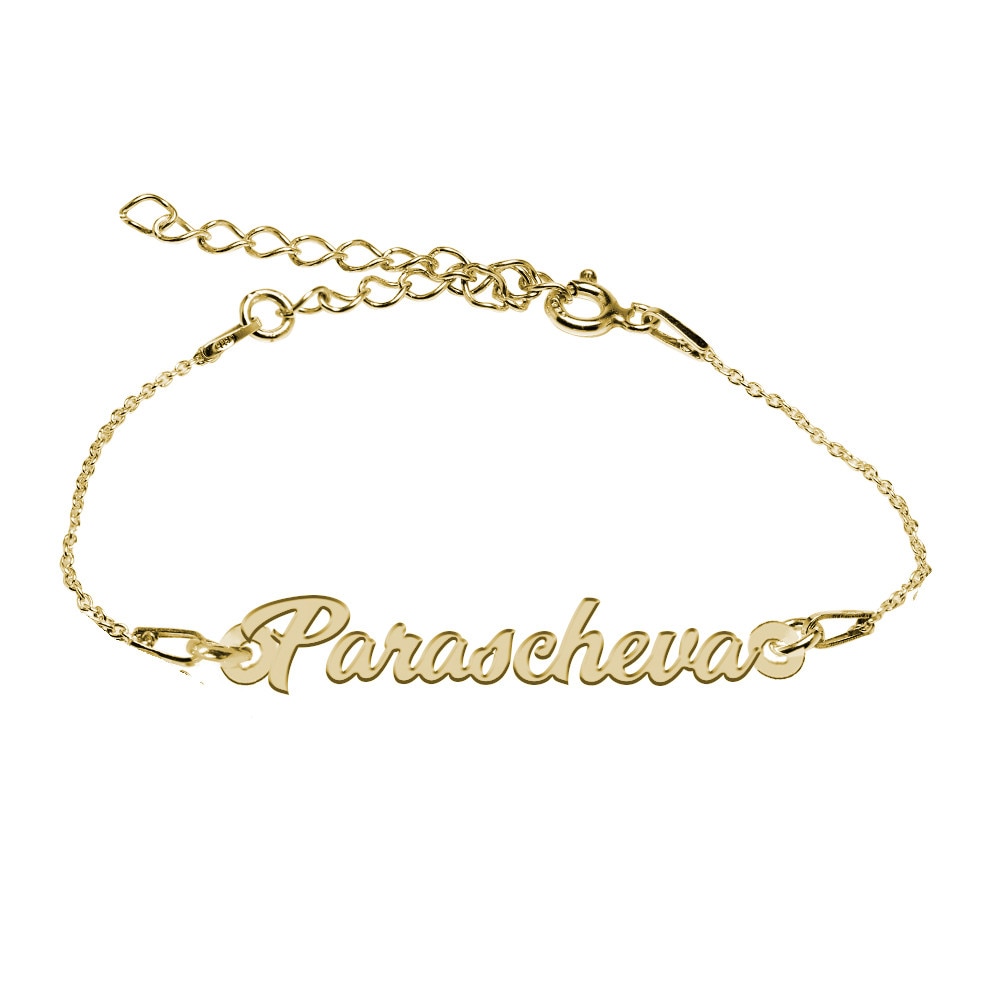 Bratara Argint Placata cu Aur 18 karate, Nume Parascheva , BijouxMAG, 15 + 4 cm