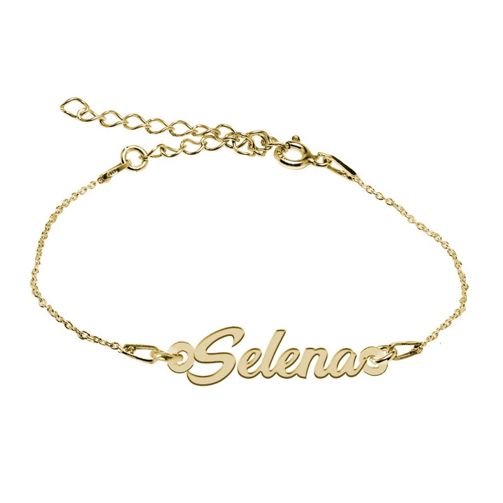 Bratara Argint Placata cu Aur 18 karate, Nume Selena , BijouxMAG, 15 + 4 cm