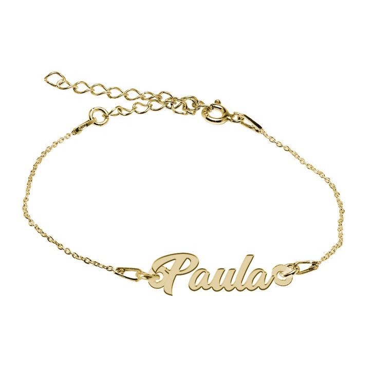 Bratara Argint Placata cu Aur 18 karate, Nume Paula , BijouxMAG, 15 + 4 cm