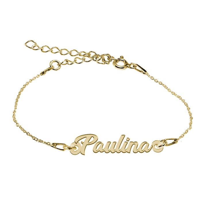 Bratara Argint Placata cu Aur 18 karate, Nume Paulina , BijouxMAG, 15 + 4 cm