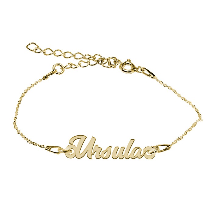Bratara Argint Placata cu Aur 18 karate, Nume Ursula , BijouxMAG, 15 + 4 cm