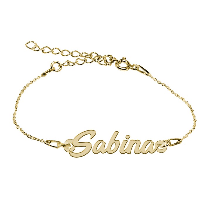 Bratara Argint Placata cu Aur 18 karate, Nume Sabina , BijouxMAG, 15 + 4 cm