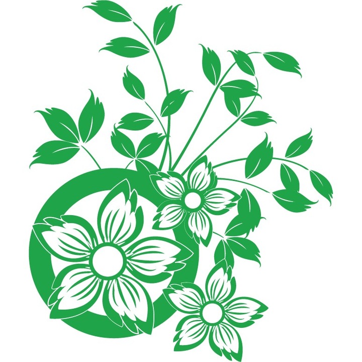 Flori si frunze frumoase - Sticker Decorativ - Verde - 110 x 130 cm