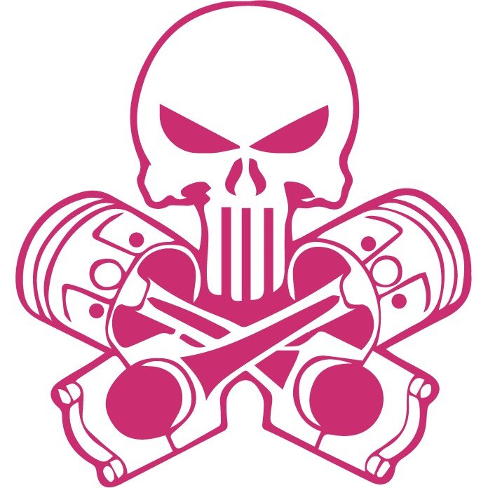 Sticker auto - Craniu cu pistoane - Magenta - 20x21 cm