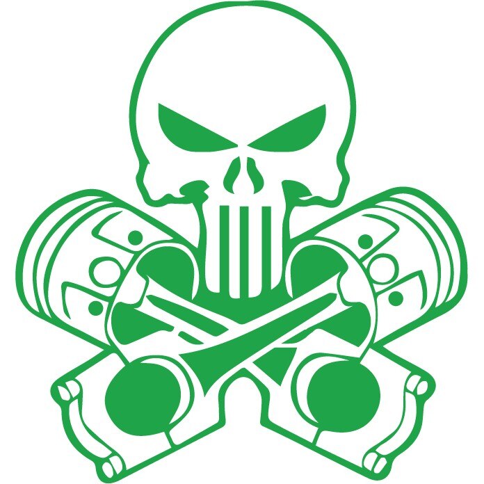 Sticker auto - Craniu cu pistoane - Verde - 20x21 cm