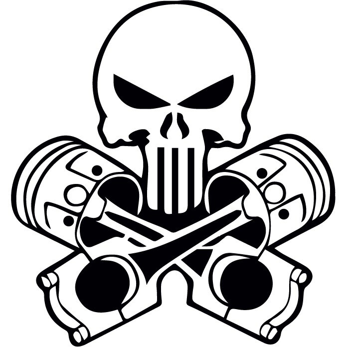 Sticker auto - Craniu cu pistoane - Negru - 20x21 cm