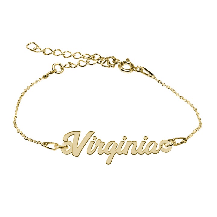 Bratara Argint Placata cu Aur 18 karate, Nume Virginia , BijouxMAG, 15 + 4 cm