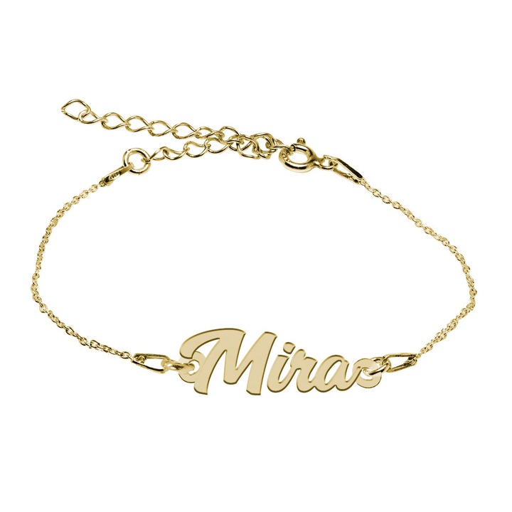 Bratara Argint Placata cu Aur 18 karate, Nume Mira , BijouxMAG, 15 + 4 cm