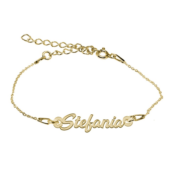 Bratara Argint Placata cu Aur 18 karate, Nume Stefania , BijouxMAG, 15 + 4 cm