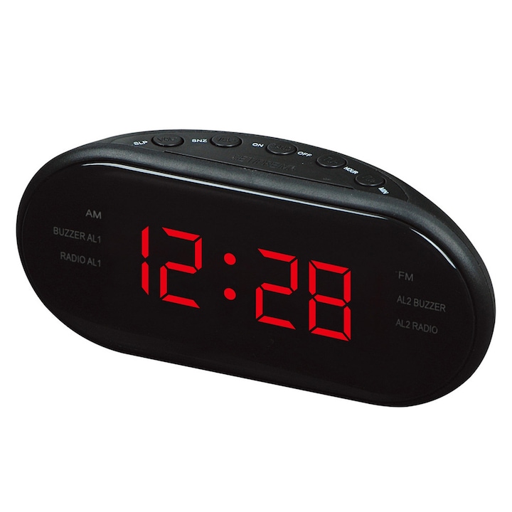 Ceas birou radio FM, ASTRON, Cu LED, Negru, 92x170x72 mm