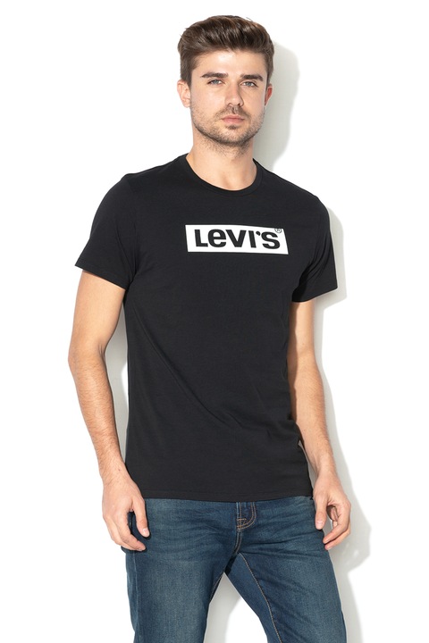 Levi's, Normál fazonú logós pamutpóló, Fekete, Fehér, S