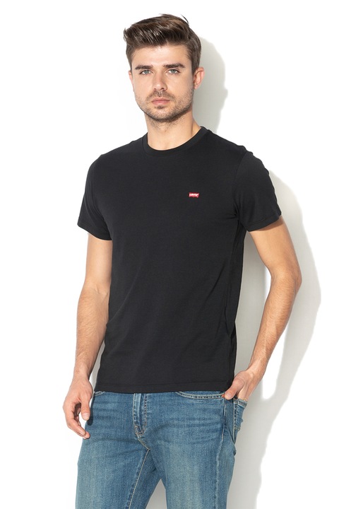 Levi's, Памучна тениска с бродирано лого, Черен, S 56605