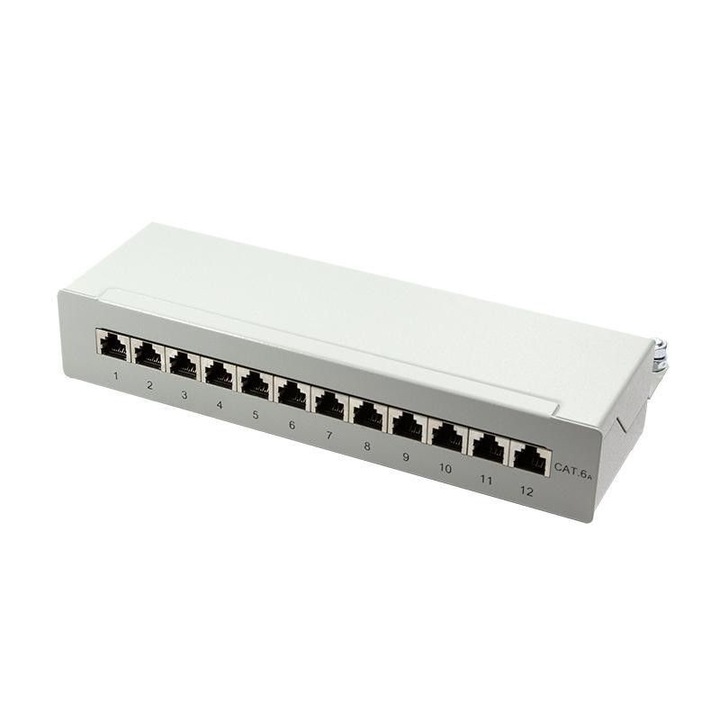 Logilink Cat.6A Patch Panel 12 portos árnyékolt, asztali, világosszürke (NP0019)