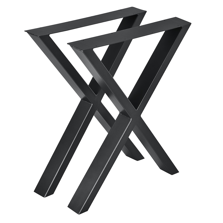 [en.casa]® 2 x Asztalláb fém bútorláb X alakú 59 x 72 cm étkezőasztalhoz asztalváz padlóvédővel fekete