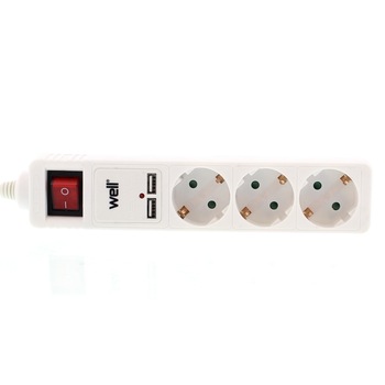 Prelungitor 3cai 3m cu 2x USB 2.1A 3xG1.5mmp, Well, 2300 W Prelungitor 3cai 3m cu 2x USB 2.1A 3xG1.5mmp, Well, 2300 W