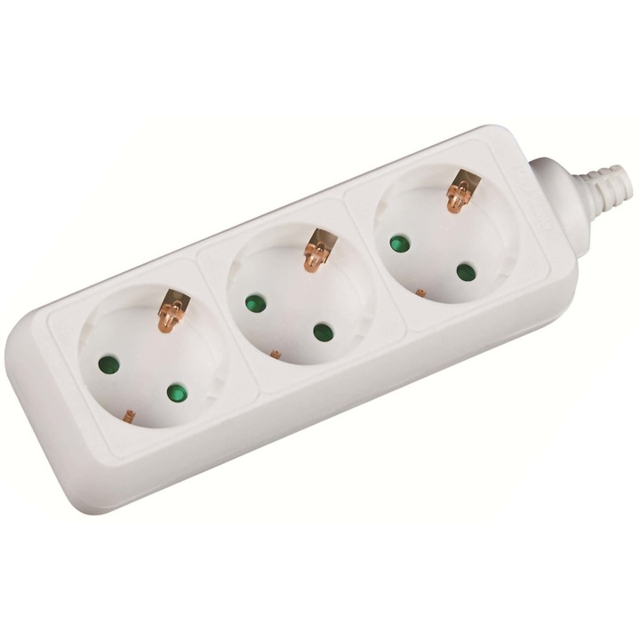 Разклонител Well, С три гнезда, 1.5 мм, 5 метра, Бял