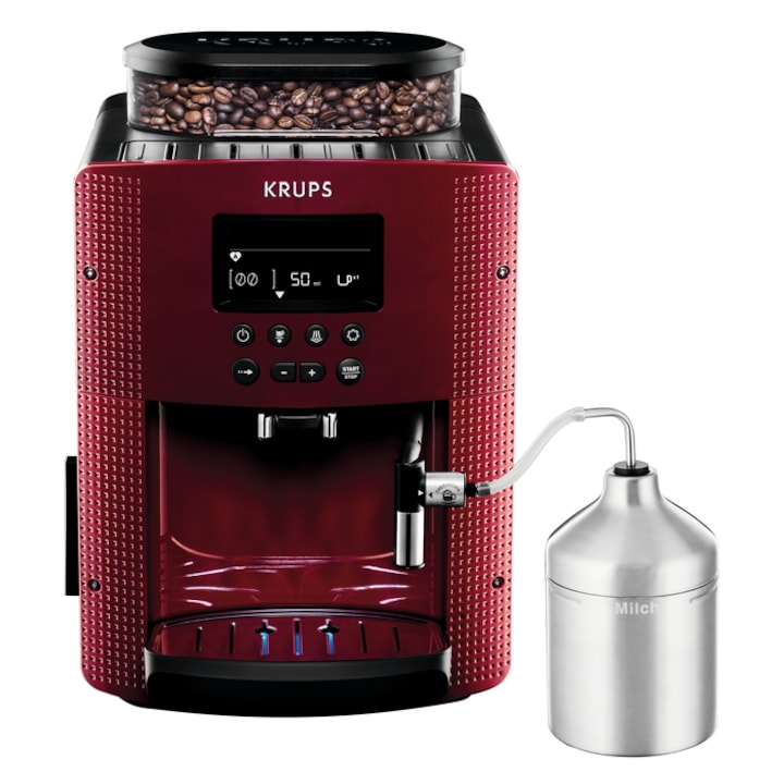 Krups EA816570 Pisa kávégép XS6000 tejtartóval, 1450W, 15 bar, 1.7 literes víztartály, Bordó