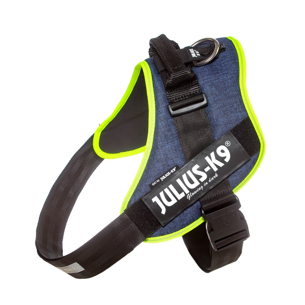 Ham IDC Power pentru caini Julius K9, Talie medie, 14-25 kg, Jeans/Neon