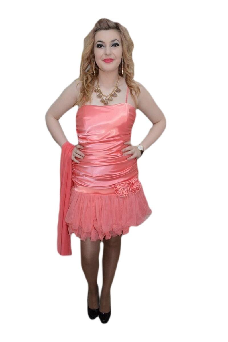 Rochie din saten si organza,D&J Exclusive, Corai