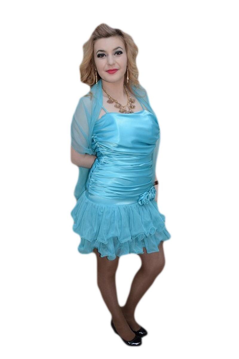 Rochie din saten si organza,D&J Exclusive, Albastru