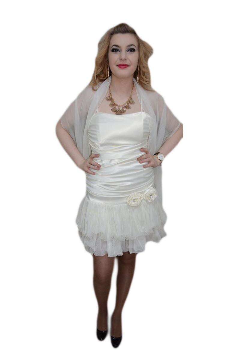 Rochie din saten si organza,D&J Exclusive, Alb