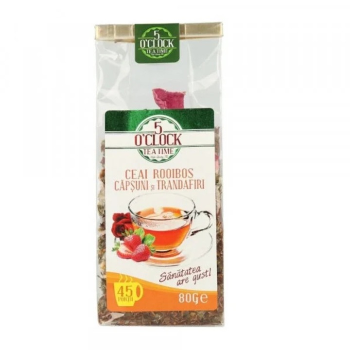 Ceai Rooibos Rosu African cu Capsuni si Trandafiri 80g - 5 O Clock Tea