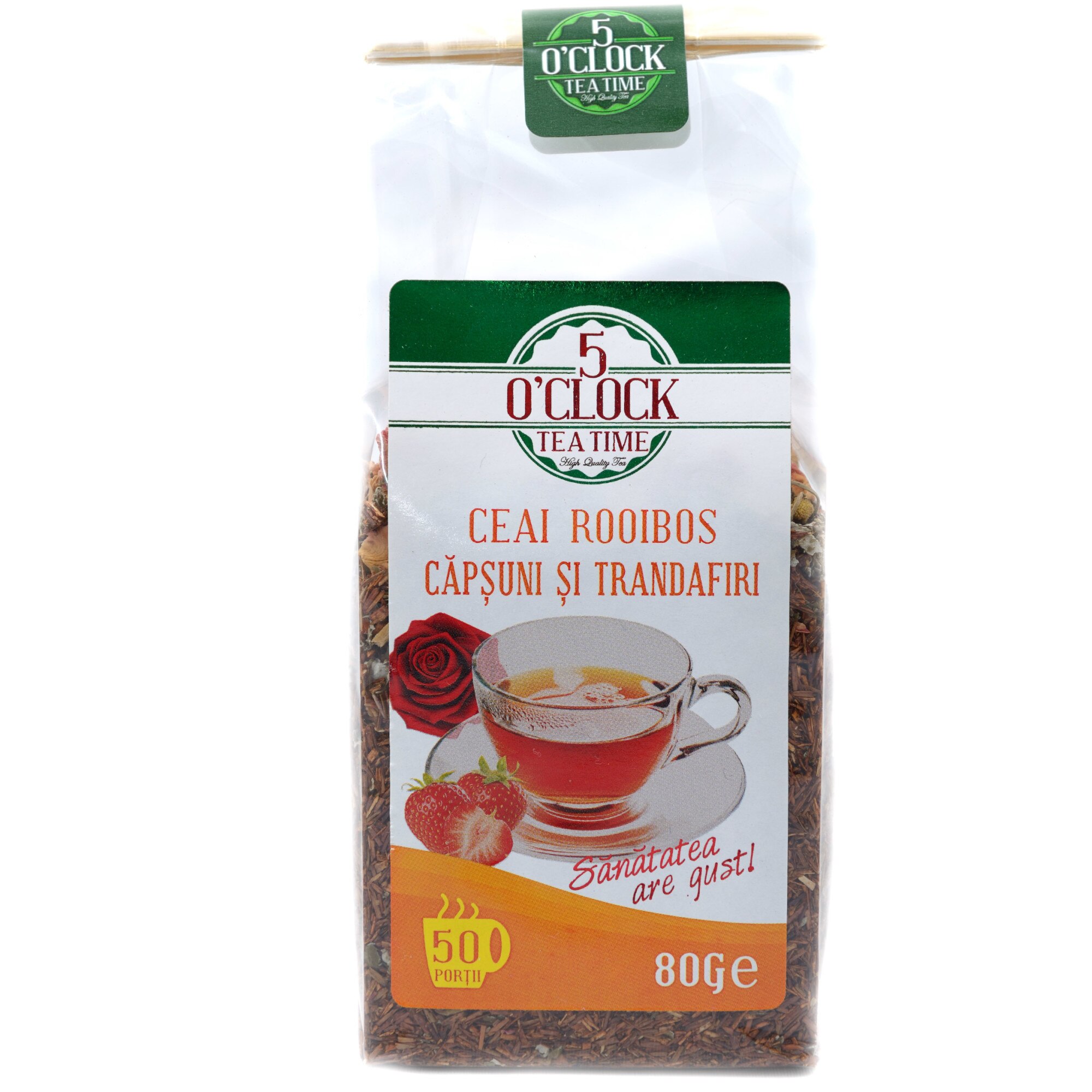 Ceai Rooibos Capsuni si Trandafiri, 5 O' Clock Tea, 80 grame