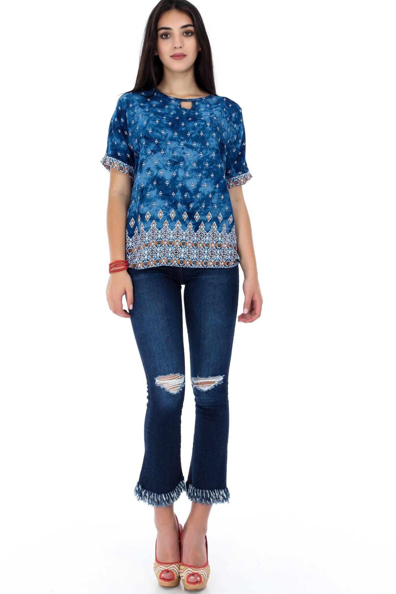 Bluza de dama, albastra, ROH, cu slit la gat