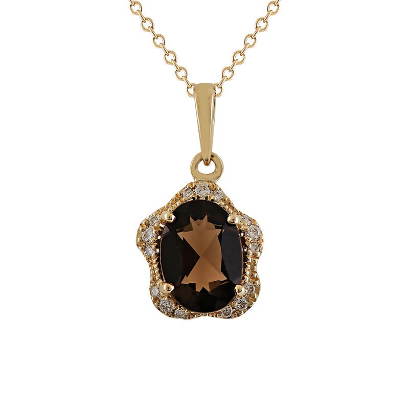 Pandantiv cu Lant Deruvo Aur 18k Diamante, Quartz Fumuriu, Ajustabil 40-45 P2510845SMQ-Y