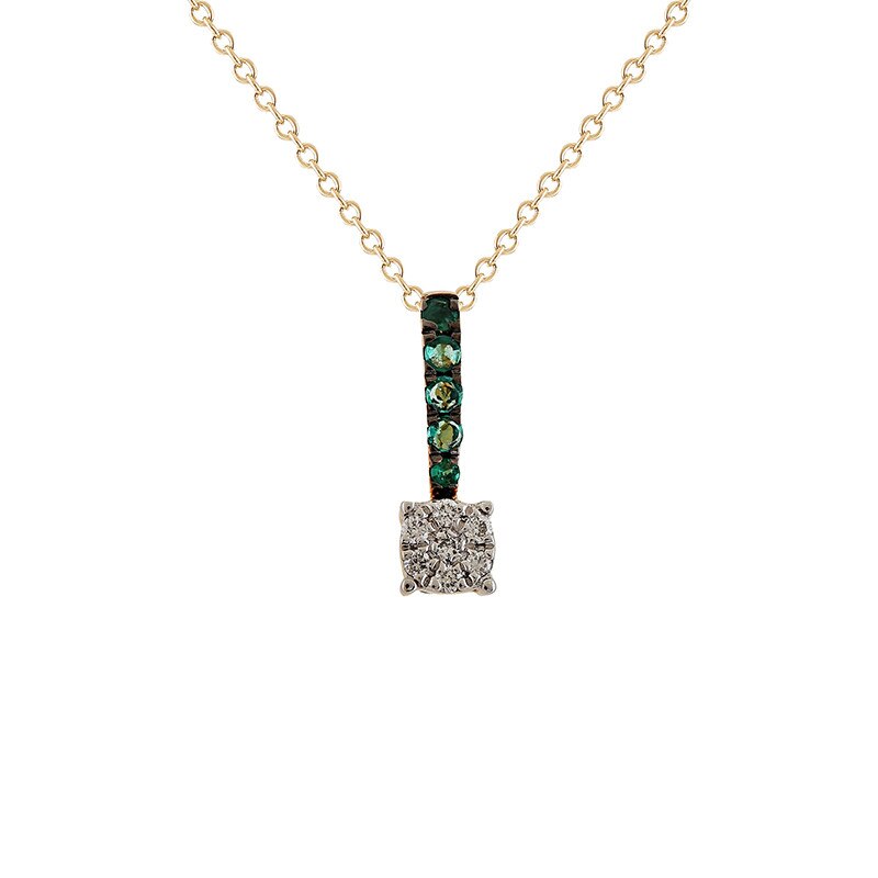 Pandantiv cu Lant Deruvo Aur 18k Diamante, Smaralde, Ajustabil 40-45 P31338-EMDY