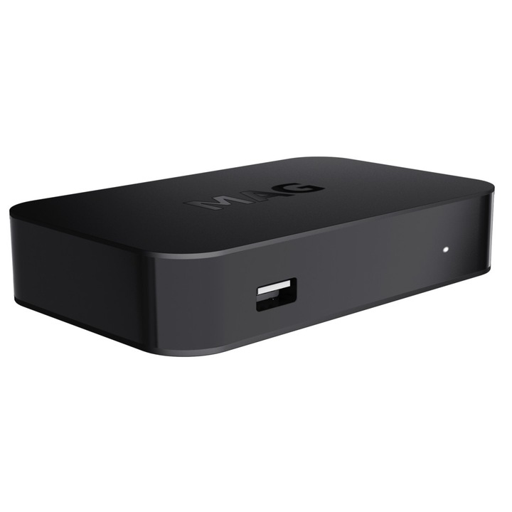 Декодер IPTV Set-Top Box MAG 322 w1, BCM75839, MIPS 4KE Dual Core CPU 750Mhz, Linux 3.3, MI 1.4-output, Composite + stereo A/V output, Ethernet 100 Mb/s, USB 2.0х2
