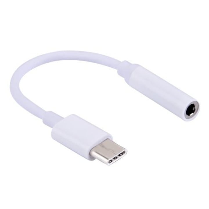 Cablu adaptor USB 3.1 Type-C la jack 3.5mm pentru microfon si casti, alb
