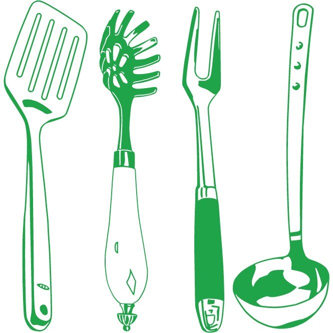 Ustensile pentru bucatarie - Sticker Decorativ - Verde - 83 x 84 cm