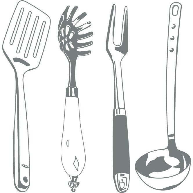 Ustensile pentru bucatarie - Sticker Decorativ - Gri Metal - 83 x 84 cm