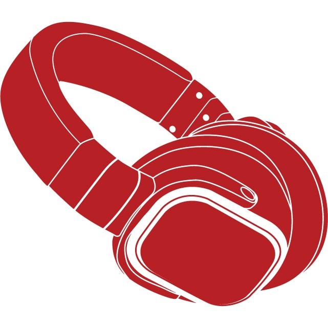 Casca si muzica - Sticker Decorativ - Rosu Cardinal - 95 x 83 cm