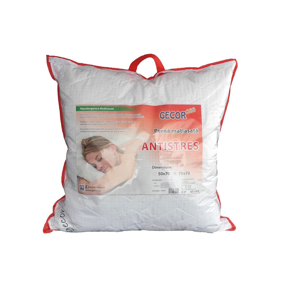 Perna matlasata Gecor, cu fir de carbon Antistres 70 x 70 cm