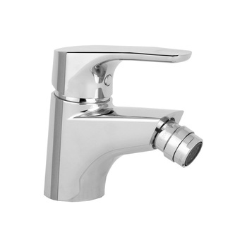 Baterie bideu, Mofem, Junior Evo, cu robinet de scurgere, monocomanda, Argintiu