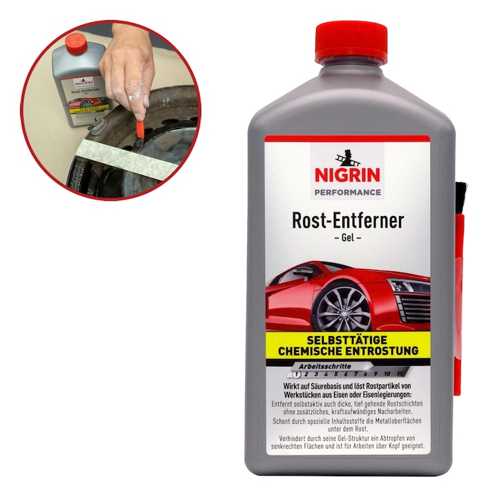Solutie indepartat rugina, Nigrin Performance, curatare microscopica, nu afecteaza metalul de baza, 1 L