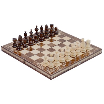 Joc Sah si Table din Lemn, Lucrat Manual, 38x38 cm, Maro cu Alb Joc Sah si Table din Lemn, Lucrat Manual, 38x38 cm, Maro cu Alb