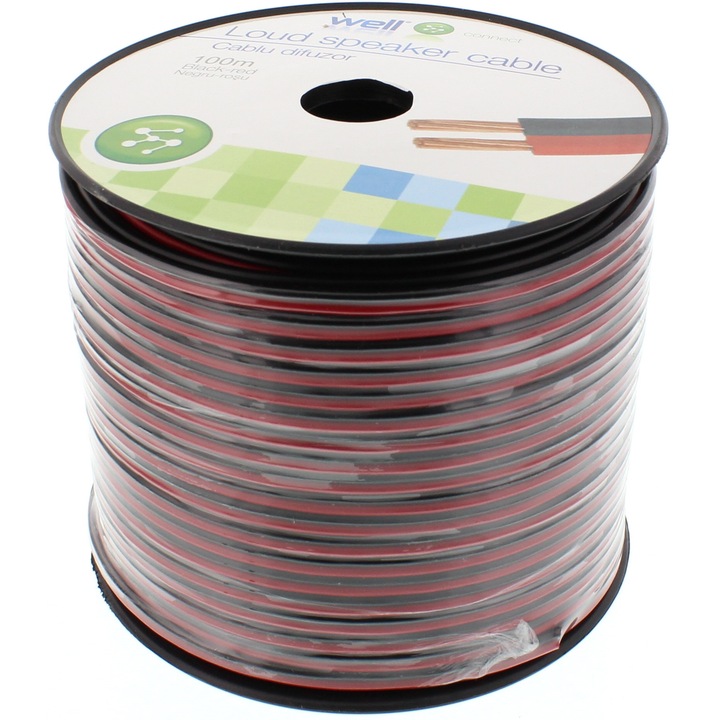 Well, hangszórókábel 2X1.50, 100m, réz-alumínium Piros / fekete