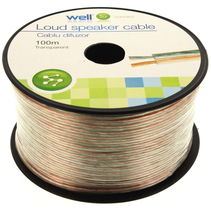 Well, hangszóró kábel, átlátszó, 2X1.00, 100m